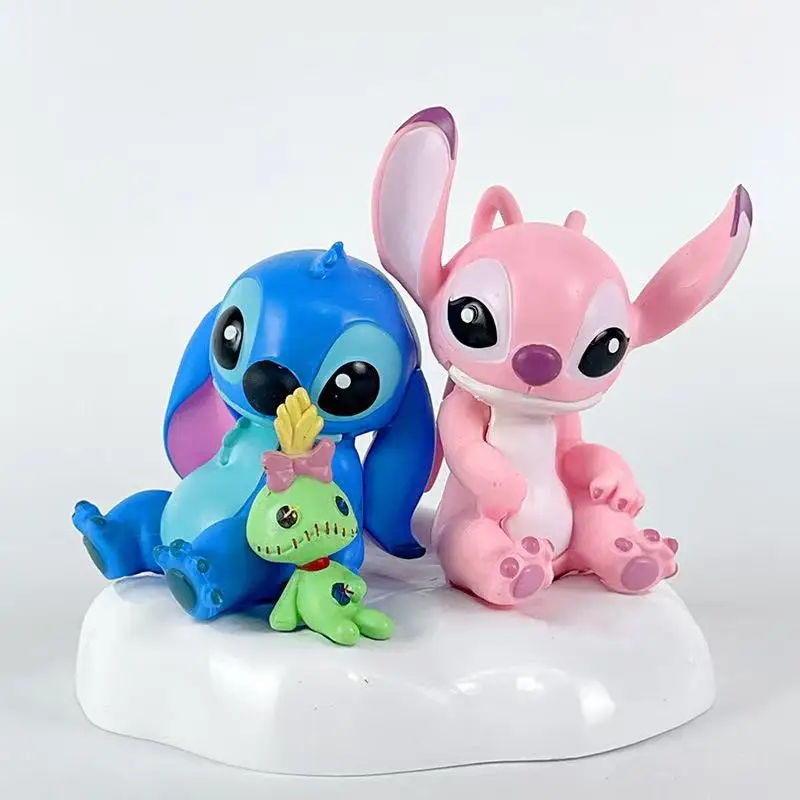 新しいディズニーかわいいステッチフィギュアブラインドボックスかわいいスティッチアニメ漫画車ケーキルーム装飾モデル人形女の子の誕生日プレゼント