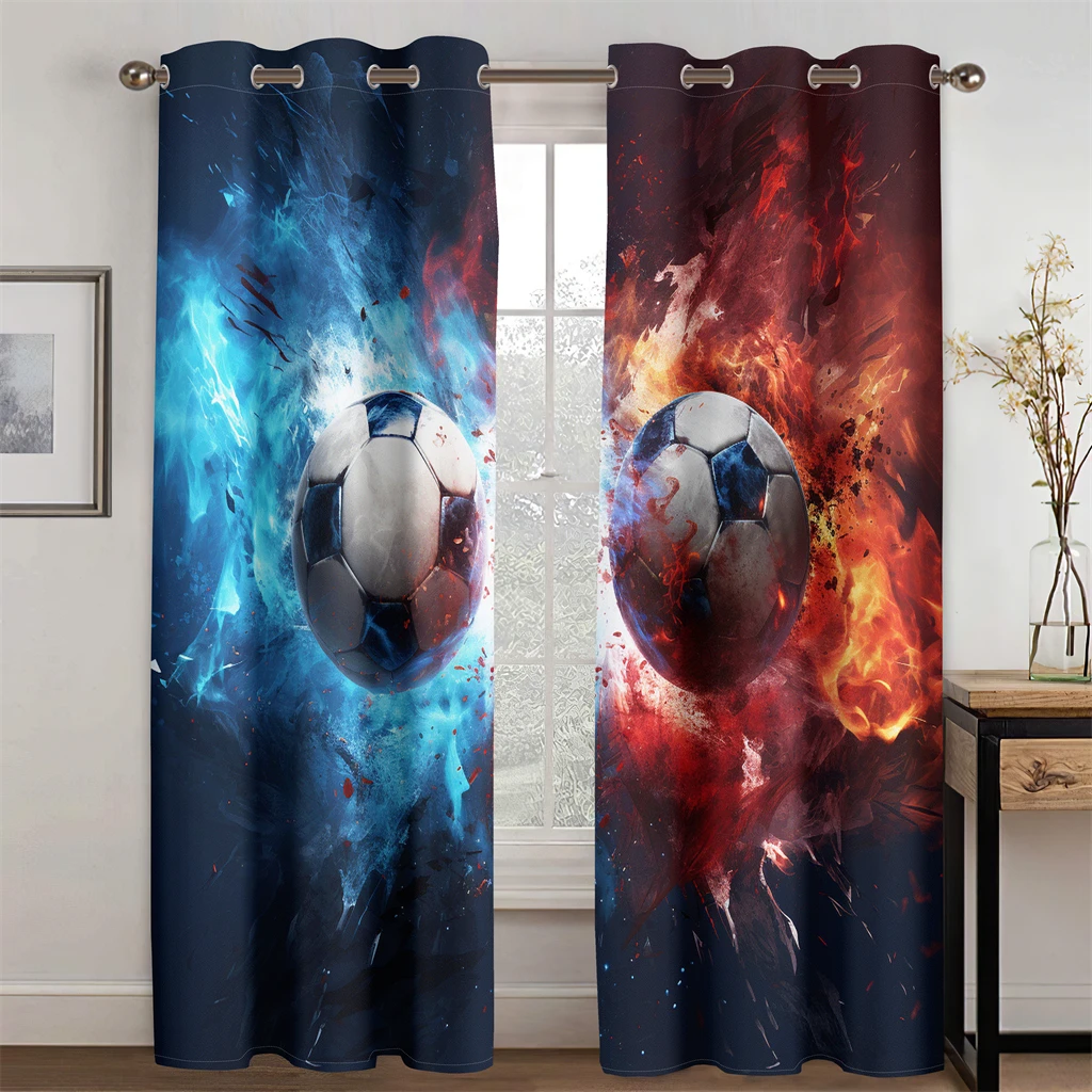 

3D Wonderful Soccer Curtains Red Blue Sci-fi Style Living Room Bedroom Kitchen Entertainment Sports Venue Decorative 2 pcs