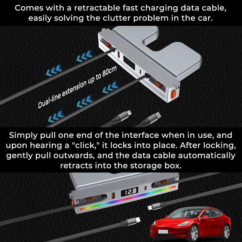 Per Tesla Model 3 Highland 2024 65W caricatore rapido Hub Shunt USB adattatore per Docking Station intelligente estensione Splitter alimentata