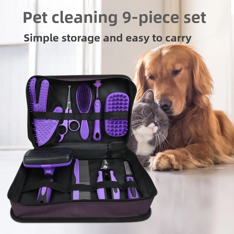 

Pet Comb Beauty Cleaning 9-piece Set Cat Dog Scissors Needle Combs Nail Clippers Combs Gloves Pet Cleaning Supplies Accessories
