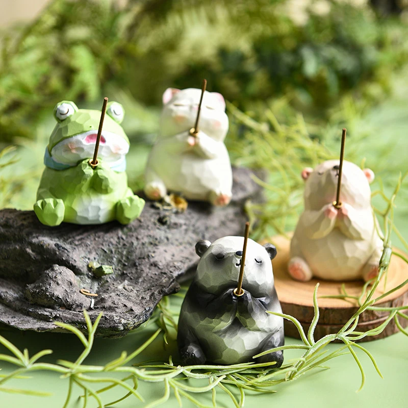 1PC Resin Crafts Frog Bear Panda Cat Zen Incense Holder Cute Incense Stick Funny Animal Incense Burner Tea Table Home Decoration