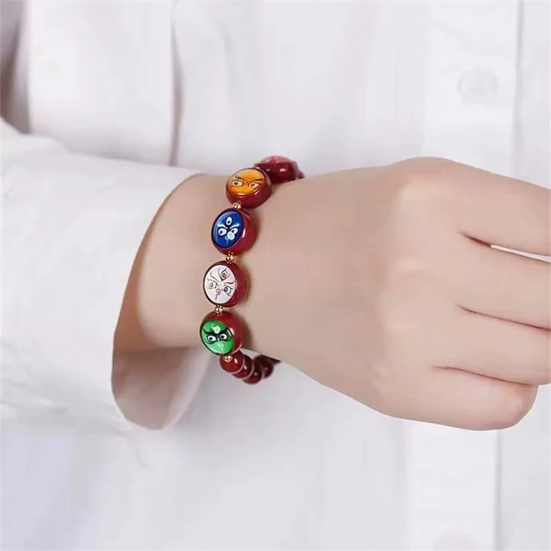 Natural high-content purple gold sand bracelet with Five Gods of Wealth, featuring Tangka mantra and beads