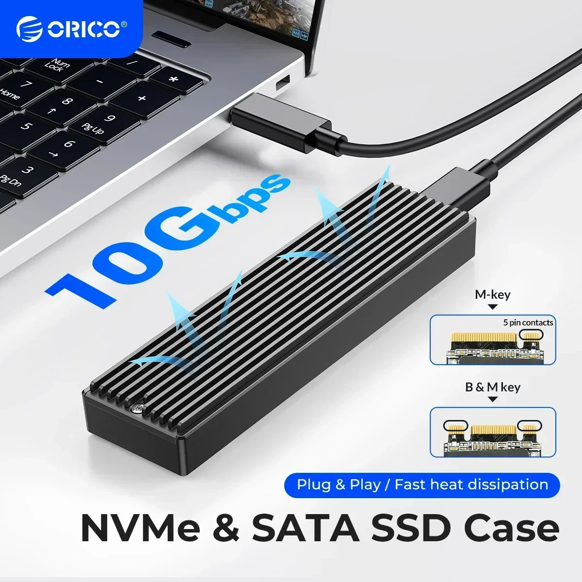 ORICO – boîtier pour SSD M.2 NVMe USB Type C Gen2, 10Gbps, PCIe, 5Gbps, SATA NGFF