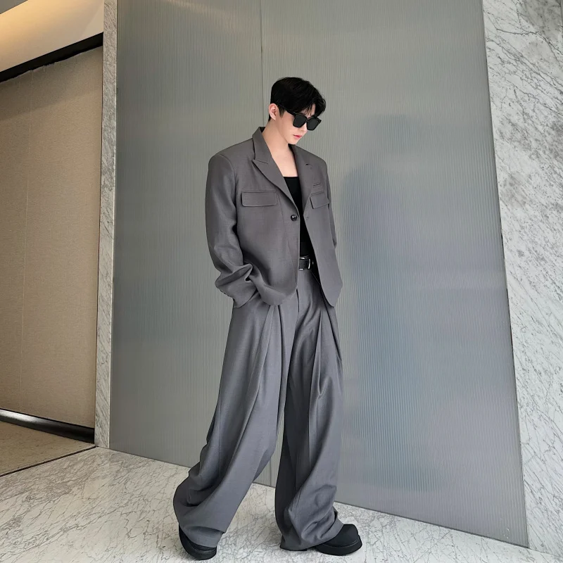 

Men's Single-Button Suit Jaet Autumn High-End Feeling Drapey Design Wide Leg Pants Two-Piece Set Casual Youth Trendy