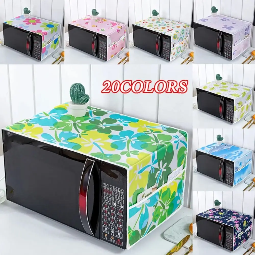 Microwave Dust Cover Cartoon Tree Leaf Printed Microwave Top Dust Cover Cloth with Storage Pocket Waterproof Oven Cover