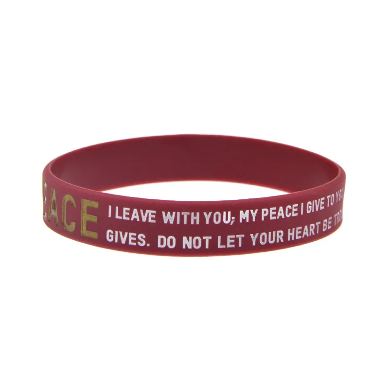 50 Stück ROMANS 5:1 EPHESIERS 4:7 MATTHÄUS 21:22 JOHNNES 14:27 Silikon-Armband Jesus Gummi-Armband – Detail 3