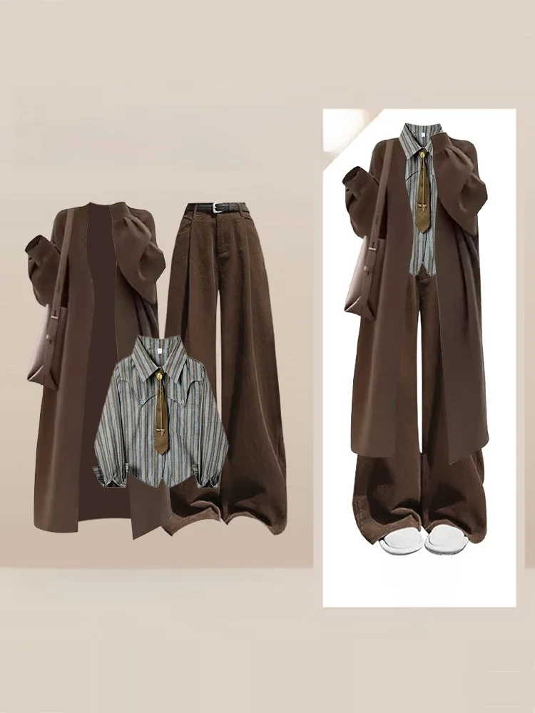 

Корейский длинный прямой крой, женский комплект из тройников и брюк, осенне-зимний ансамбль Faion, элитный комплект