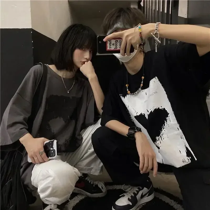 Men\'s Oversized T-shirt Short-sleeved Y2k streetwear Tshirts 2023 Summer Casual Loose Cotton Print Love Vintage Tee Men Gym Tops