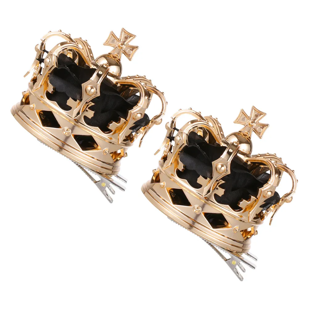 2-個のクラウンヘアクリップ女性女の子用ラインストーン装飾ヘアピンフェスティバルパーティー結婚式の頭飾りスタイリングアクセサリー