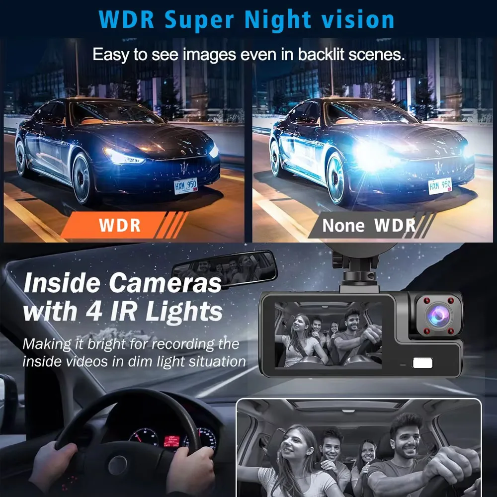 WIFI 3 Camera Car DVR Mini 1080P Inside Vehicle Dash Cam Three Channel DVRs Recorder Video Registrator Mini Dashcam Camcord
