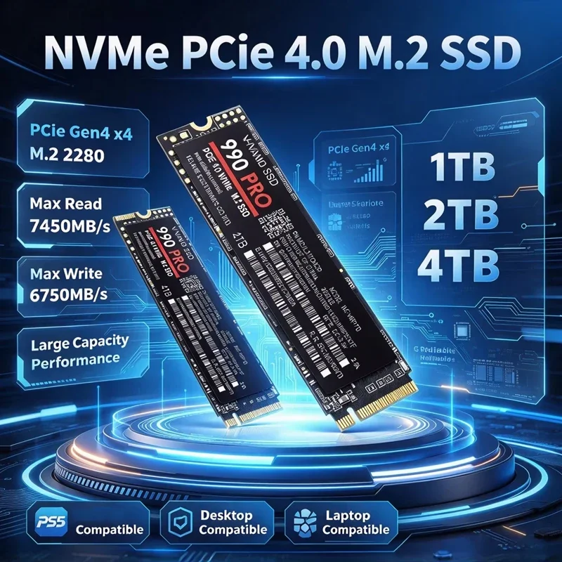 2026 Original 990 PRO M.2 SSD 1TB 2TB 4TB, Up to 7450MB/s Read PCIe Gen4 NVMe, Internal Solid State Drive for Desktop Laptop