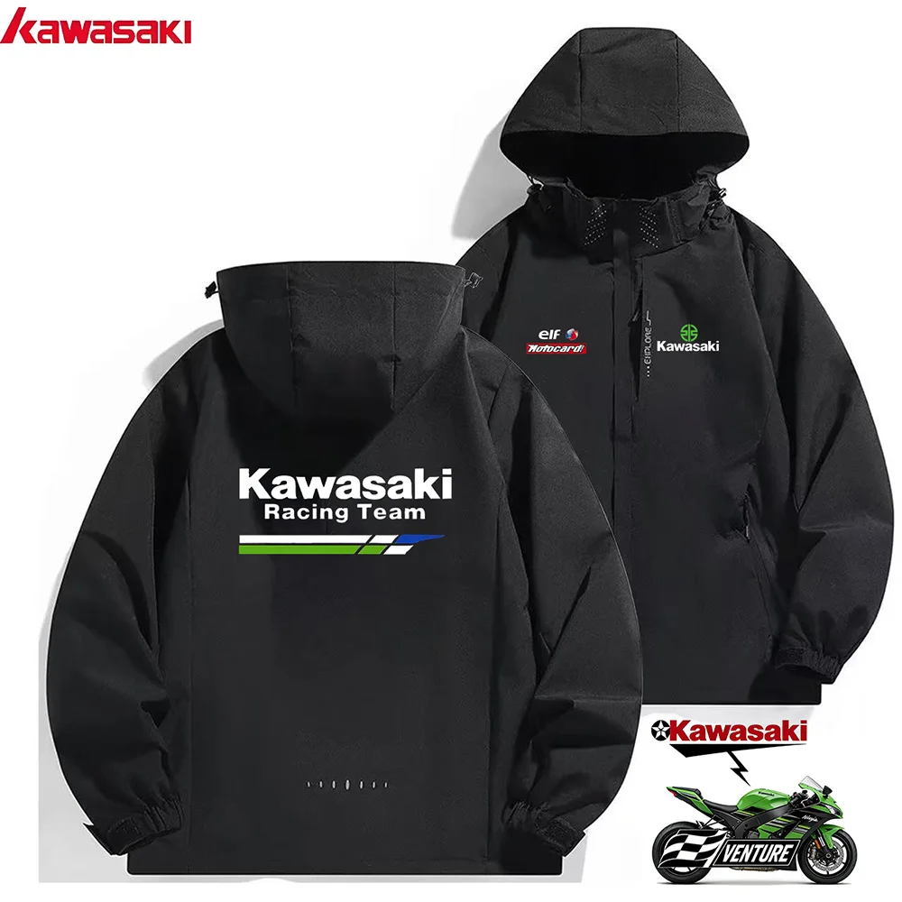 Waterproof Windbreaker Hoodie Kawasaki Racing Team Men Jacket