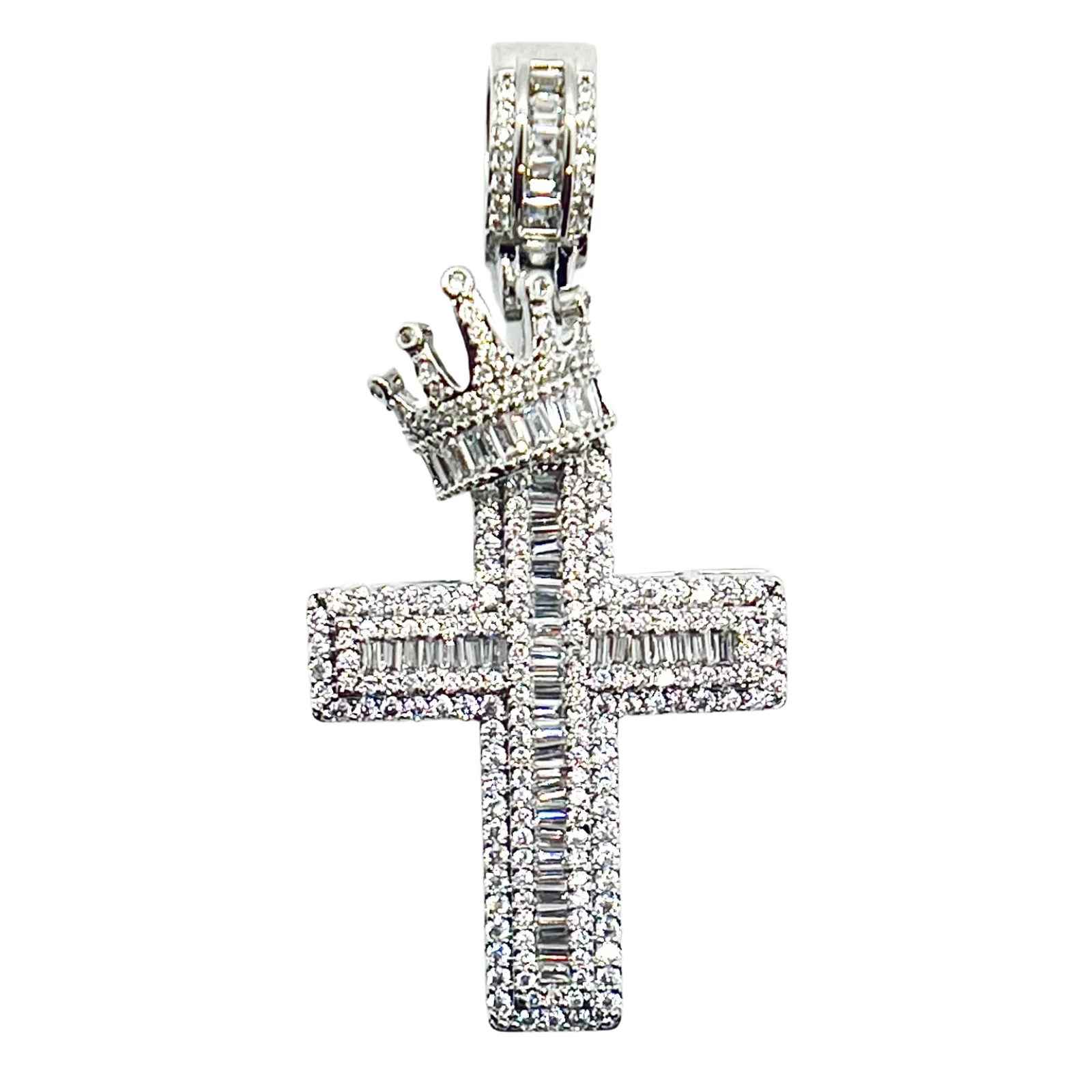 Cool Iced Out Crown Cross Necklace Bling Crystal Full Zircon for Men Women Hip Hop Party Stage Trendy Religious Jewelry
