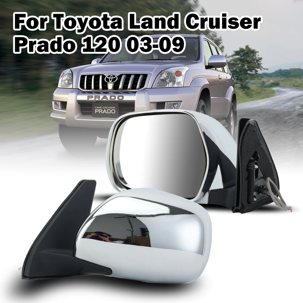 

3 Pins Side Wing Mirror Assembly for Toyota Land Cruiser Prado 120 2003-2009 Side Rearview Mirror Chrome Cover Car Accessories