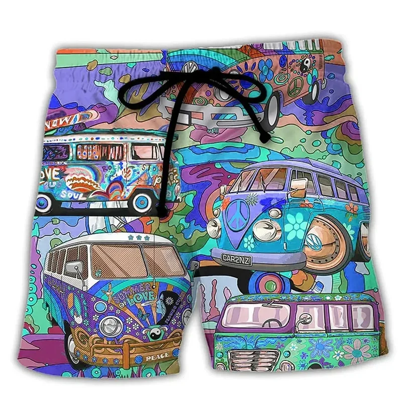 Colorful Graffiti Beach Shorts For Men Tribes Buses 3D Printed Surf Board Shorts Summer Vacation Street Hip Hop Kids Swim Trunks