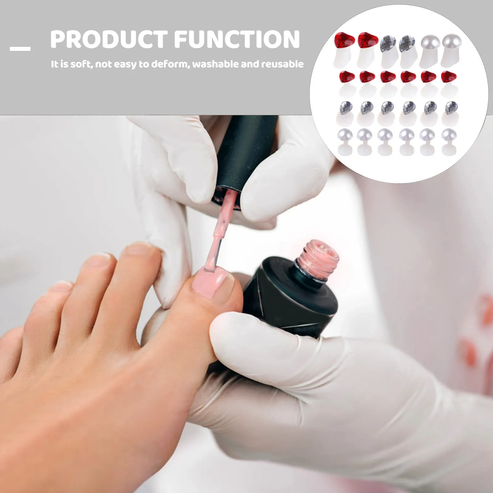 

1Set Pedicure Toe Separators Nail Art Toe Dividers Silicone Durable Rhinestone Pearl Tools Pedicure Tool Tienail Divider