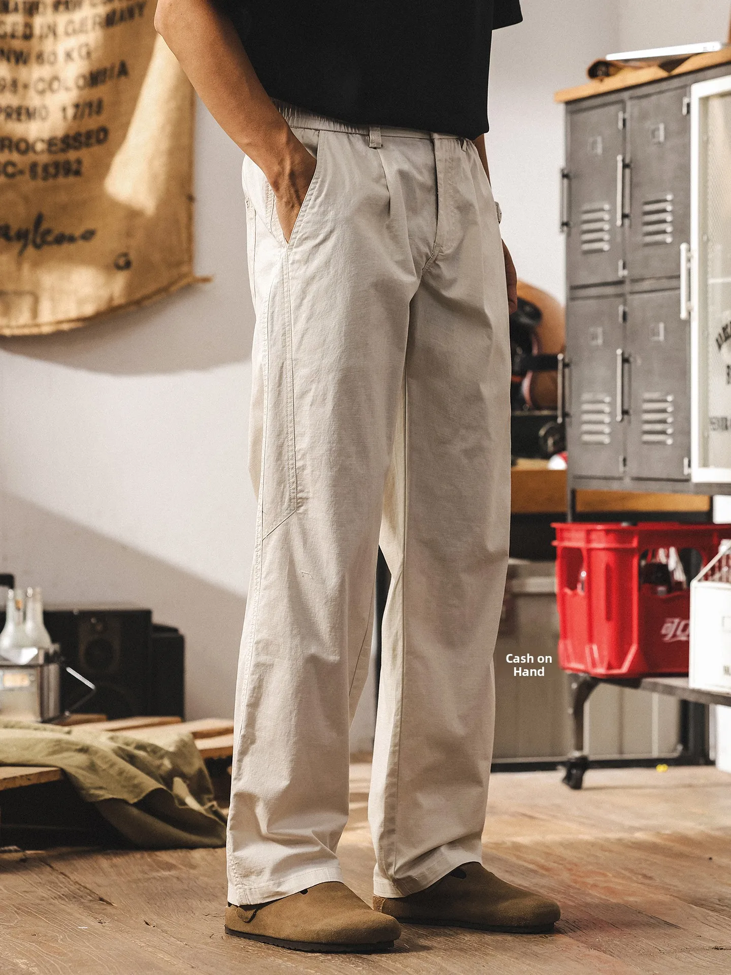 

American Retro Casual Pants Men's New 2025 Simulation Linen Loose Straight Tube Long Pants Simple Splicing Versatile Youthful...