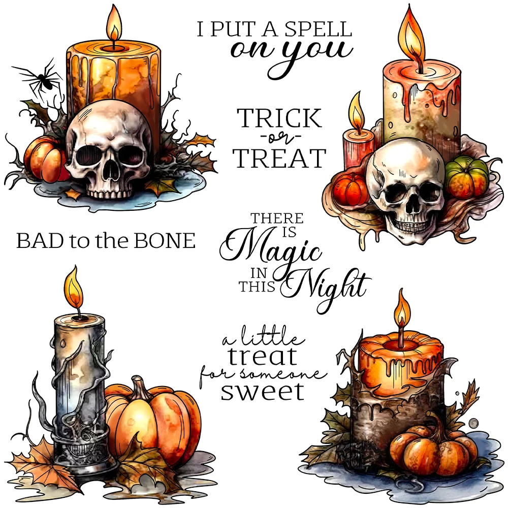 

Mangocraft Halloween Skull Candles Cutting Dies Clear Stamp DIY Scrapbooking Supplies Metal Dies Silicone Stamp Cards Albums