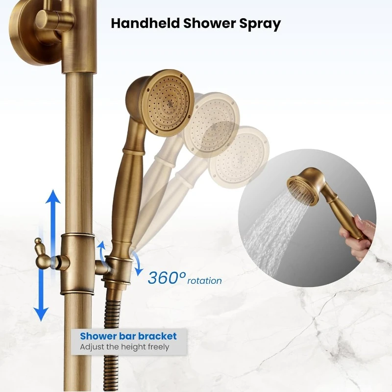 Exposed Bathroom Shower Faucet Set Shower Fixture 8 Inch Rainfall Shower Head Handheld Shower Cross Handle Wall Mount