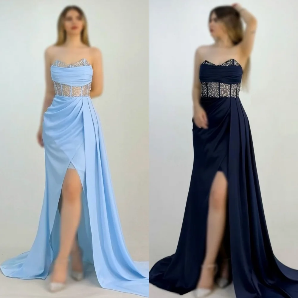 

Индивидуальные высококачественные элегантные джерси с рюшами и рюшами, длинные платья без бретелек, платья для особых случаев на заказ, соответствующий современный стиль