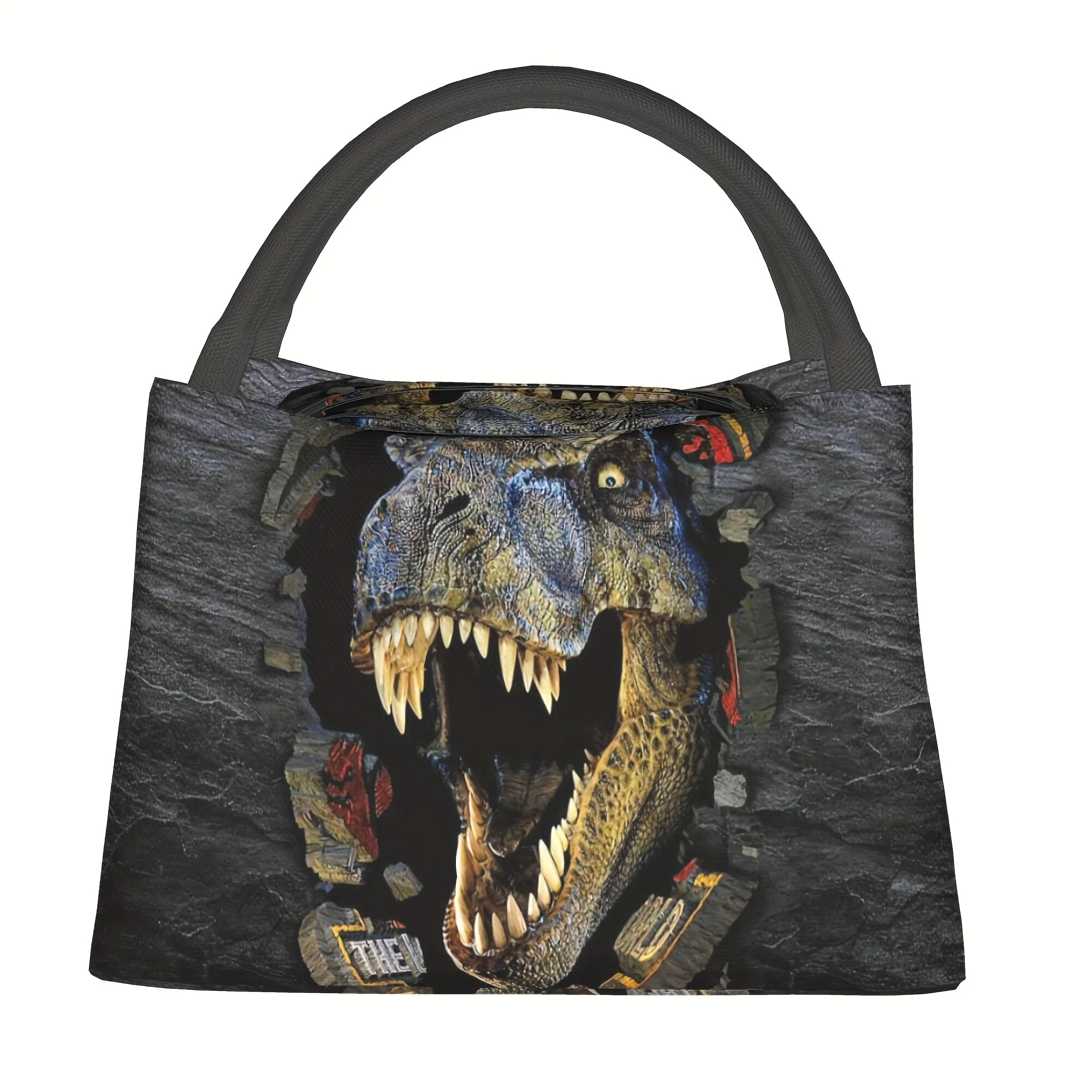Dinosaur Breaking Wall Print Insulated Lunch Tote Bag Reusable Cooler Bag for Men Women