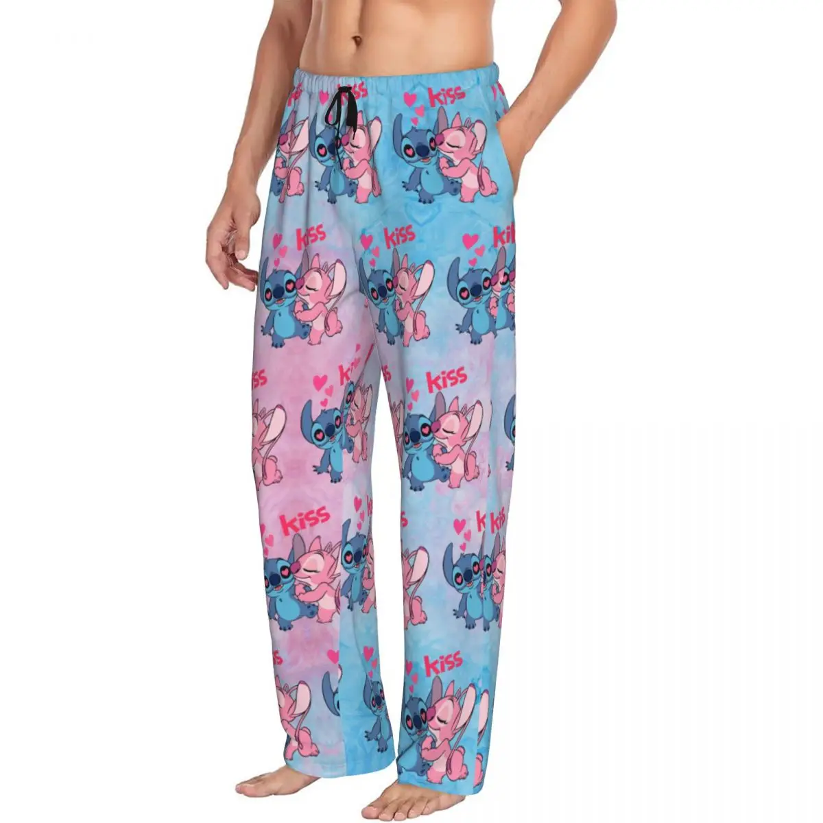 Pantalones de pijama lindos de León de punto personalizados, ropa de dormir de película para hombres, pantalones para dormir elásticos con bolsillos