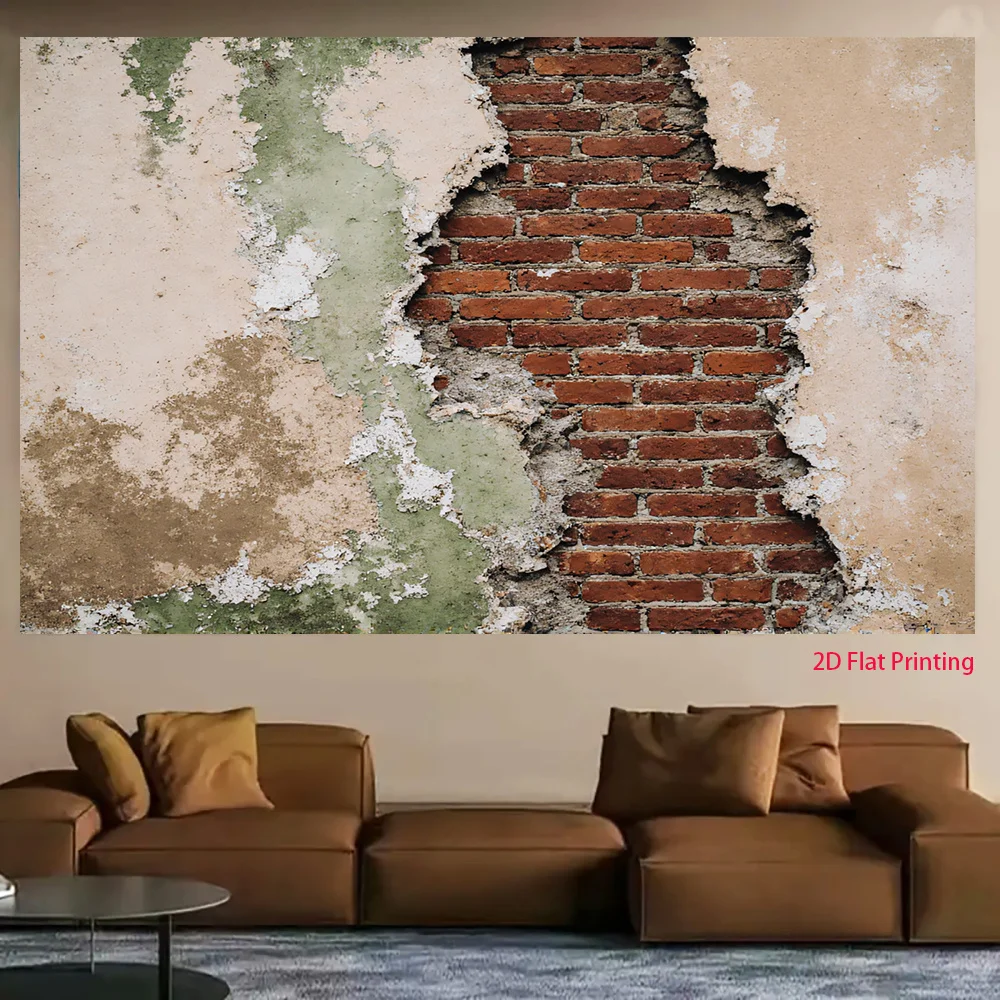 Broken Wall Exposed Red Brick Grunge Texture Tapestry 2D Flat Industrial Style Wall Hanging for Living Room Bedroom Loft Decor