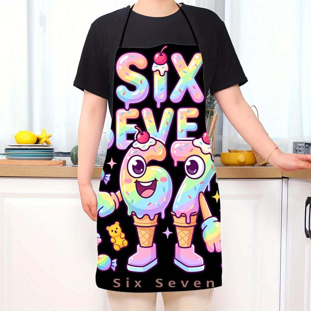 Six Seven Colorful Candy Themed Apron With Fun Numbers And Sweet Characters For Kids And Adults