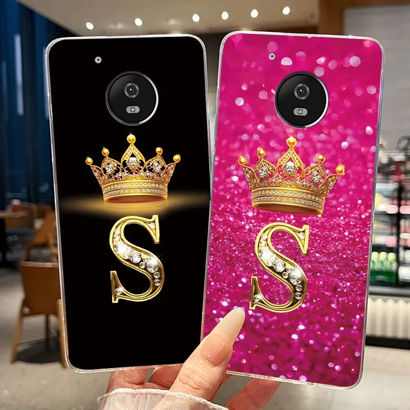 Capa para Motorola Moto G5, Capa Transparente de TPU Macio com Design de Coroa e Letra Inicial, Capa Traseira de Gel para Moto G5 Plus G5+
