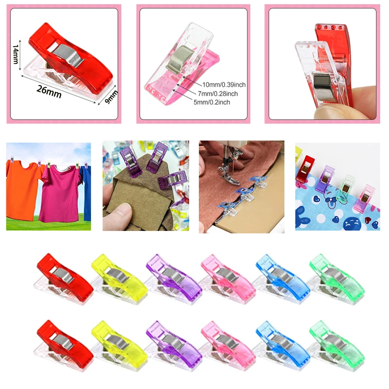 Clips de costura multiusos, Clips de plástico de colores, almacenamiento, posicionamiento, retales, seguridad, 25/50 piezas