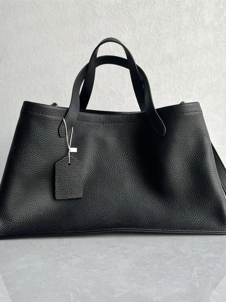 Leisure Womens Soft Genuine Leather Handbag Solid Color Female Concise Bags Fashion Cowhide Large Capacity Single Shoulder Bag