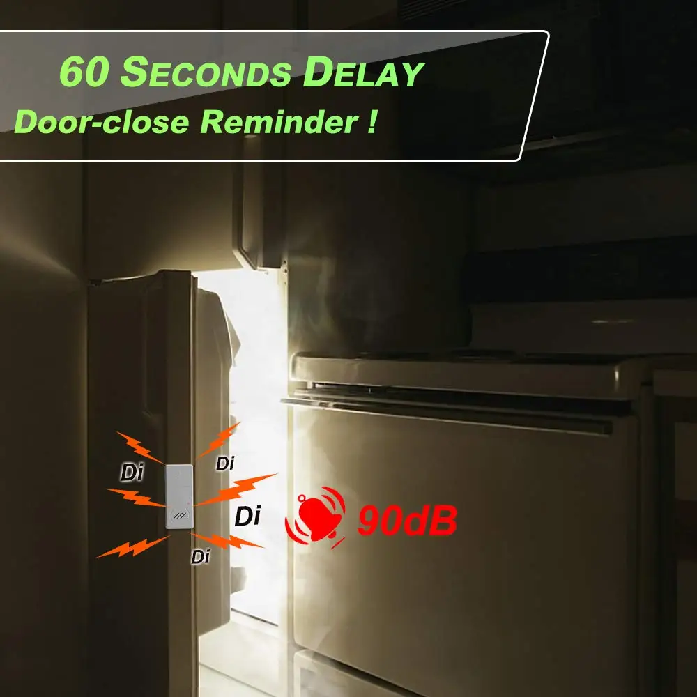 Elecpow Refrigerator Door Alarm 90dB Loud 60 Seconds Time Delay Ultra-Slim Fridge Alarm Window Open Alarm Home kid Safety Alarm