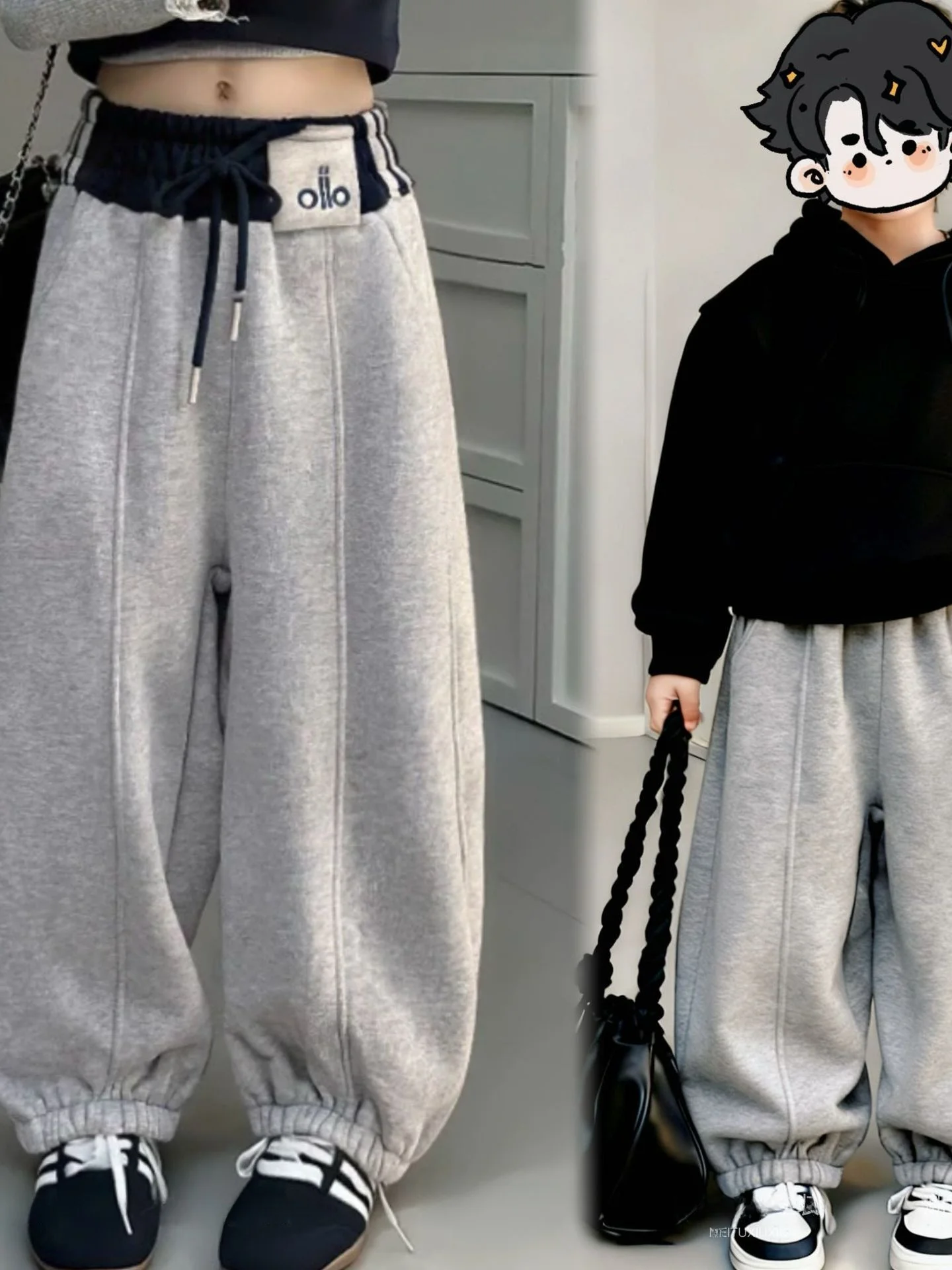 Girls High Waist Drawstring Wide Leg Pants Spring Autumn Casual Sporty Style Trousers Asymmetrical Commute Loose Fit Long Pants