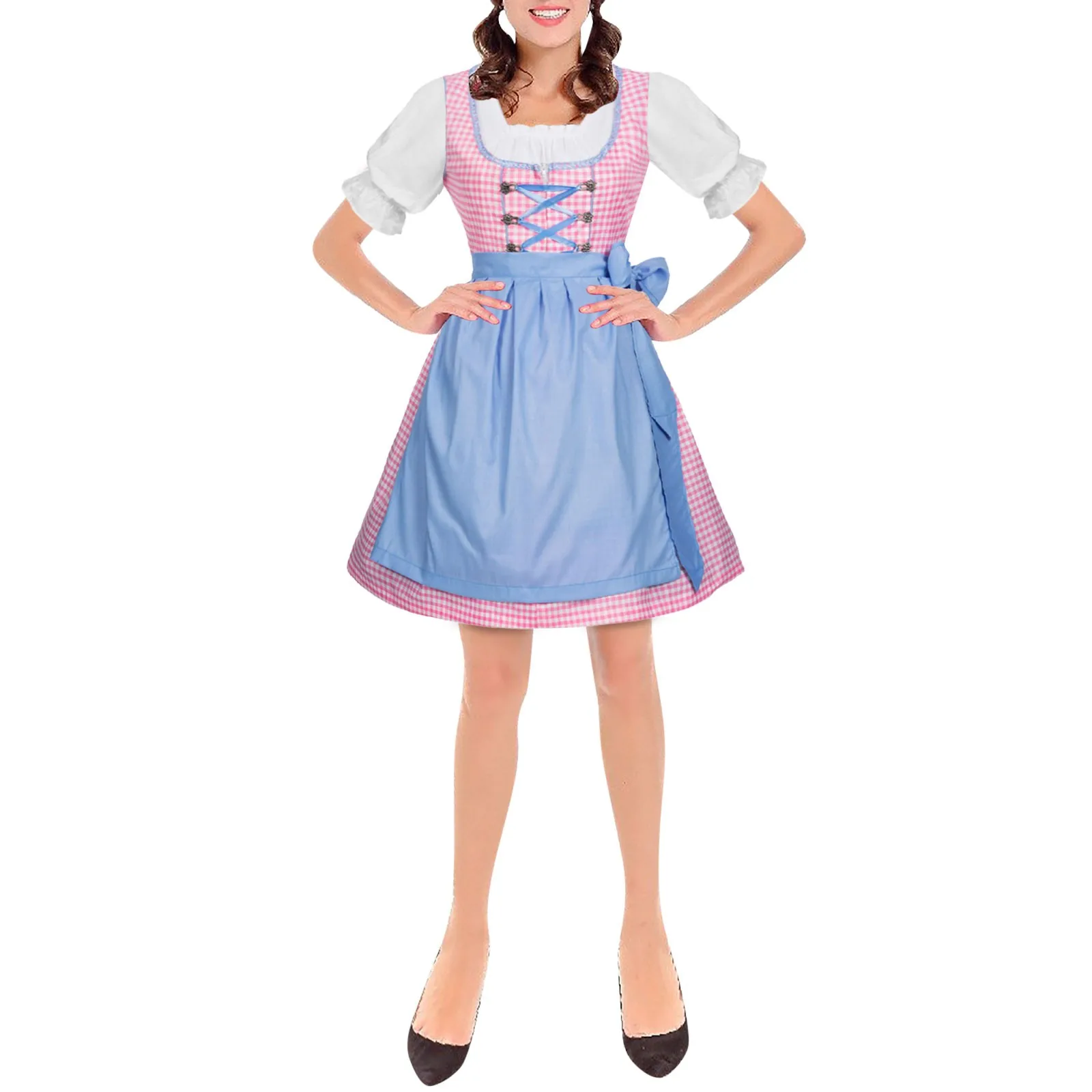 Vestito Dirndl tedesco da donna Oktoberfest Dirndl Lace Up Festival Dress Oktoberfest Costume Cosplay Halloween etnico Retro Dress