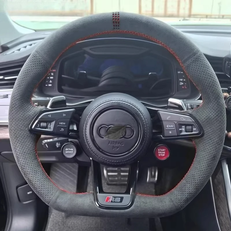 For Audi R8 TT TTRS Hand-Stitched Non-Slip Suede Wear-resistant Car Steering Wheel Cover
