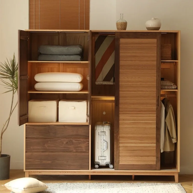 Black walnut color matching red oak storage large wardrobe master bedroom combination wardrobe