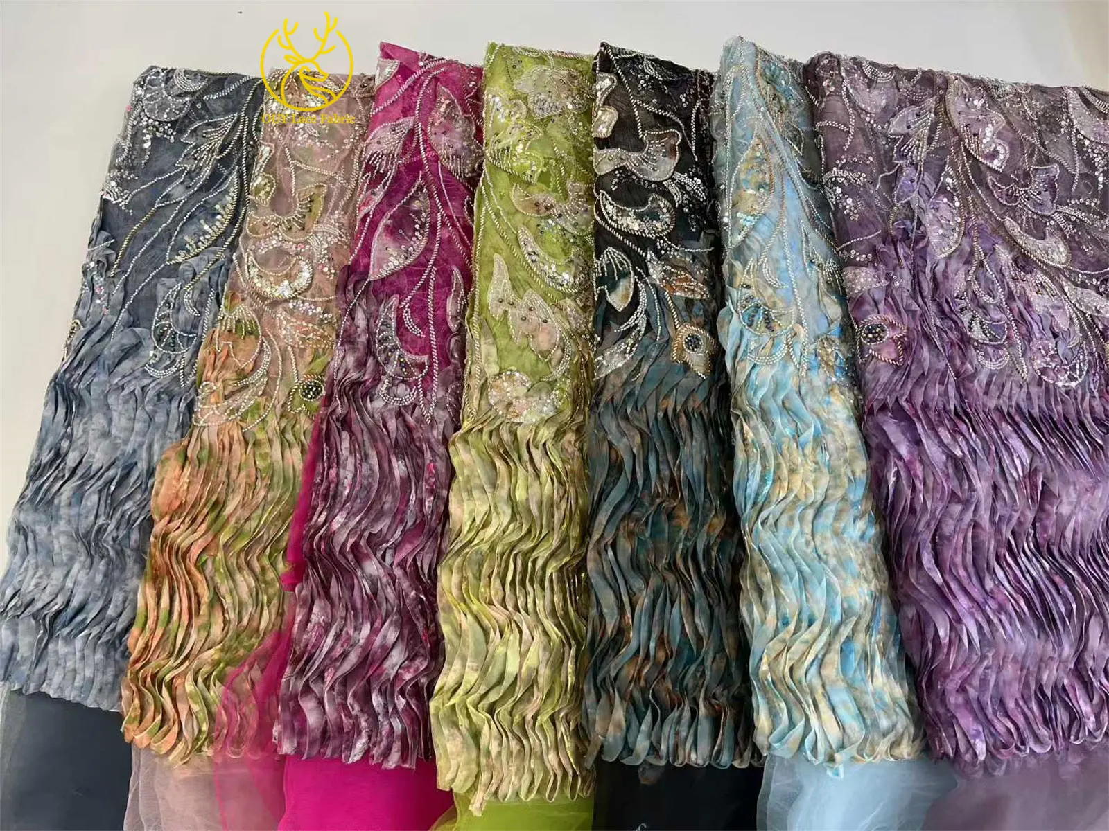 Africa Nigeria Purple 3D Lace Fabric High-end Luxury Beaded Sequins Groom Embroidered Lace Fabric for Wedding Party Dresses