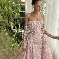 Customized Elegant Pink Appliques Flower Off The Shoulder Mermaid Sexy Gala Wedding Dresses 2024 Backless Tulle Bridal Gowns