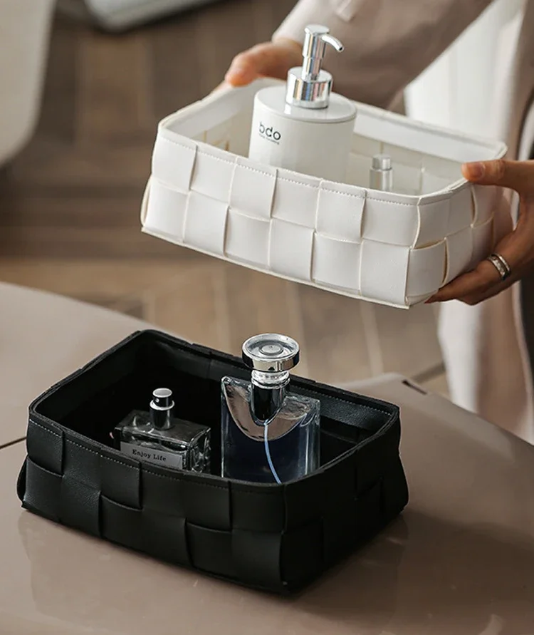 Nordic ins desktop leather storage box creative weaving high value remote control sundries