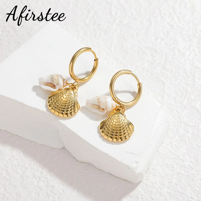 Afirstee Ocean Series Shell Starfish Small Pendant Earrings For Women Girls Studs Elegant Jewelry Christmas Gifts