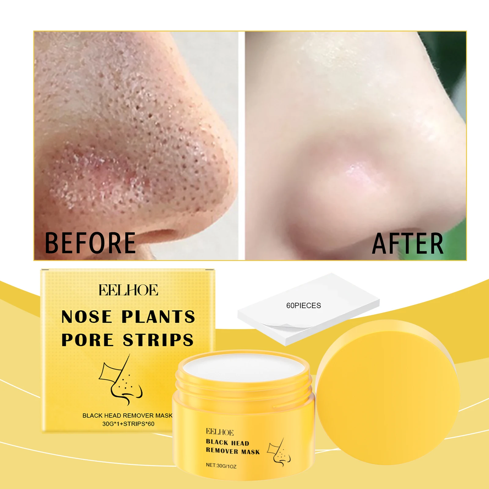 

EELHOE Очищающий пластырь для носа от черных точек, маска для носа, нежное очищение лица, Т-образная зона, поры, увлажняющая кожа от прыщей