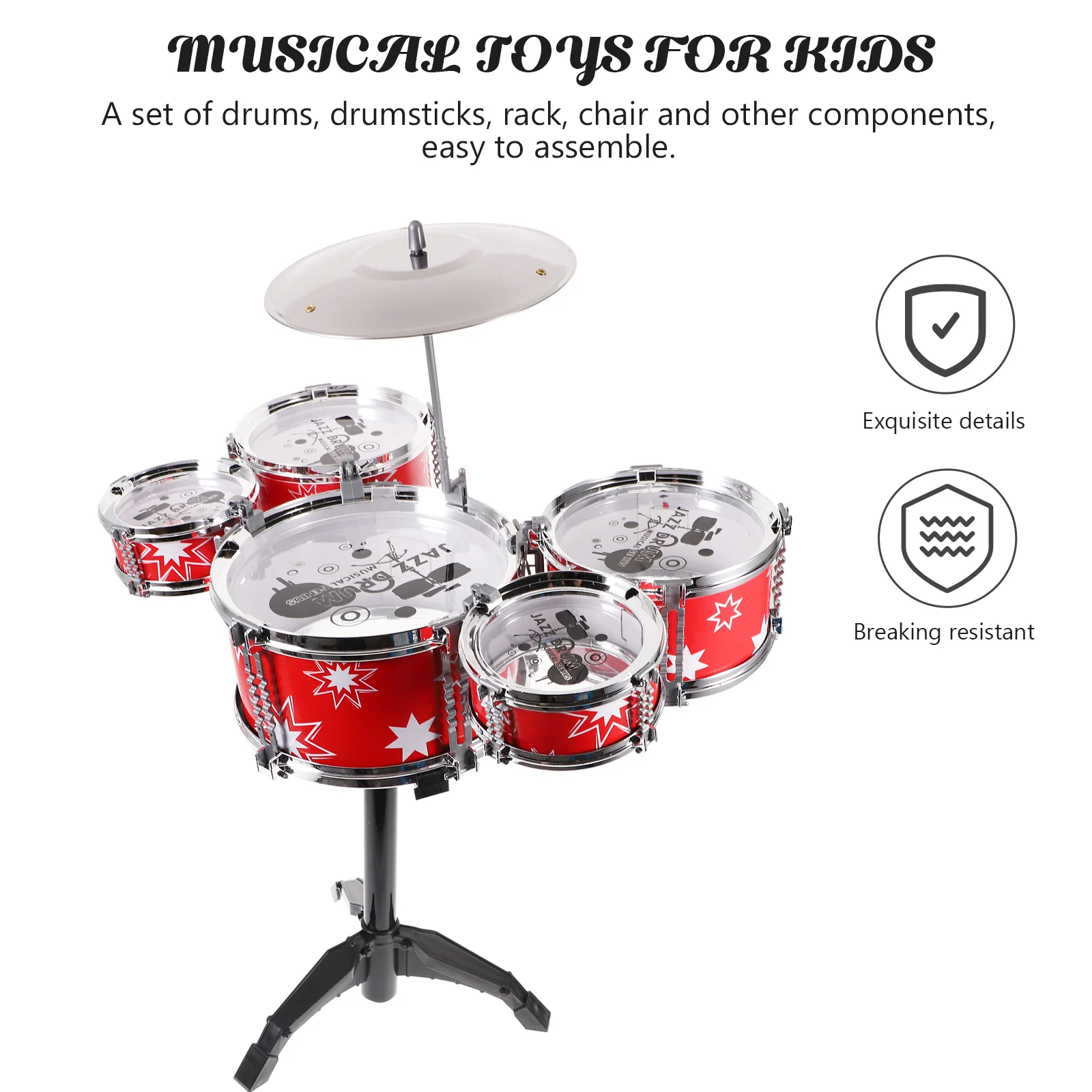 Jazz Drum Set with Chair for Kids Musical Instruments Educational Toys for Children (Blue) musical instruments for kids