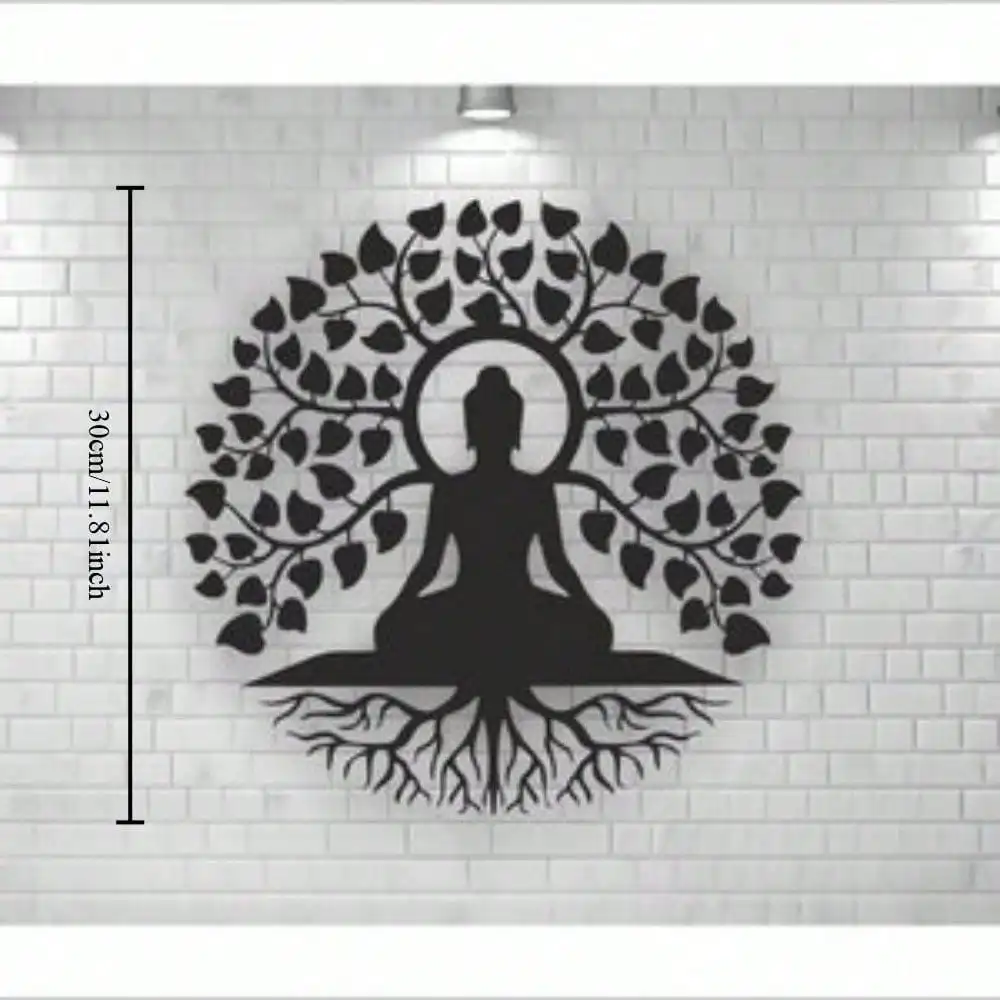 CIFbuy Iron Art Wall Decor Buddha Tree Metal Sculpture Modern Indoor Outdoor Hanging Ornament for Home Garden Yard