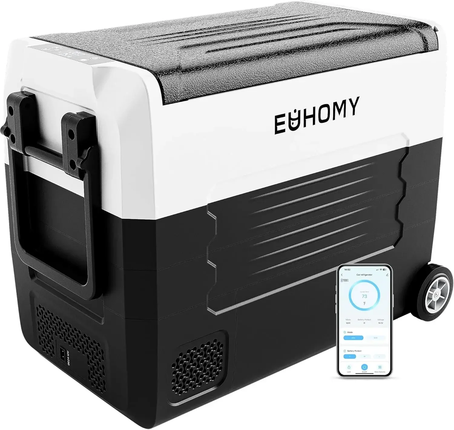 Euhomy-電気クーラー冷蔵庫、冷蔵庫、取り外し可能な仕切り、58qt 55l、12 v、24v、dc、120-240v、ac-4、〜68 ℉ f、冷凍庫