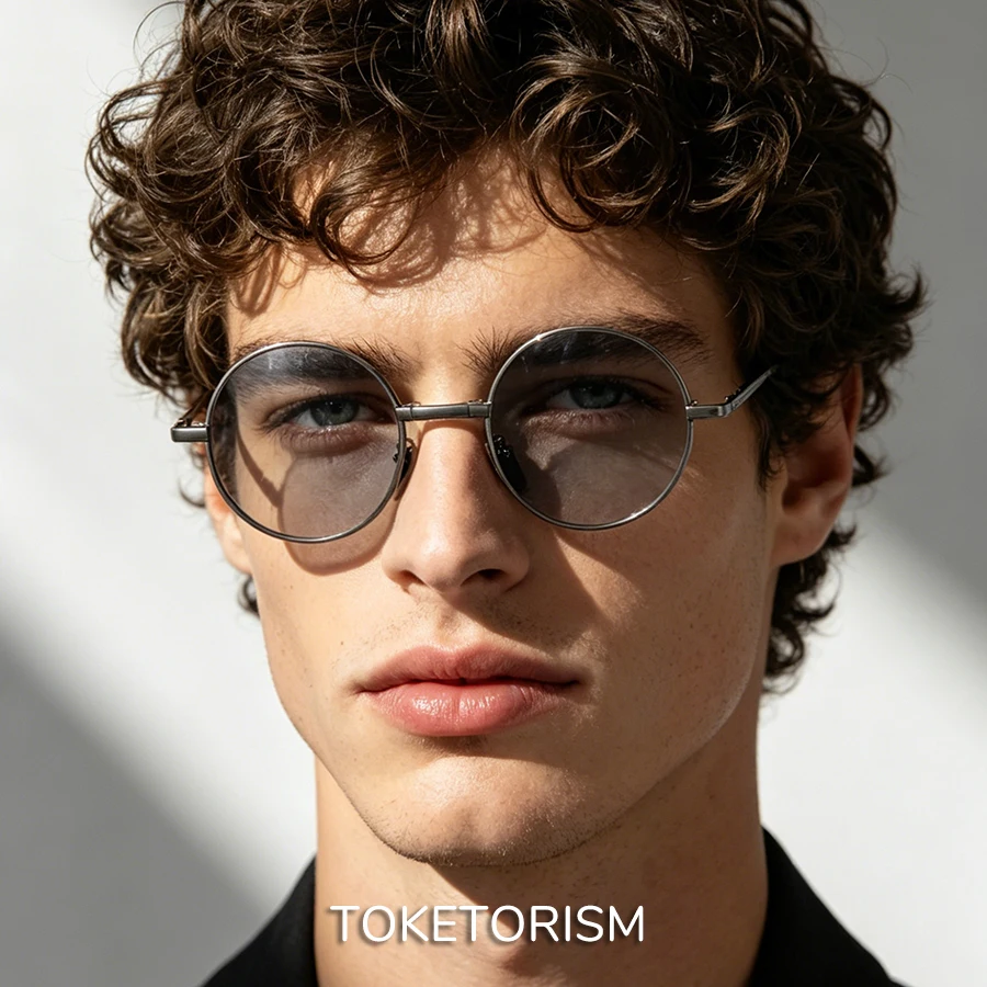 Toketorism Photochromic Sunglasses Foldable Polarized Glasses For Driving Outdoor Round Men\'s Sun Glasses