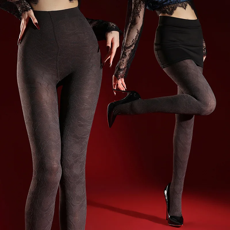 Vintage Gothic Patterned Leggings Women Thermal Underwear Tight Autumn Winter Jacquard Floral Pantyhose Slim Fit Elastic Hosiery