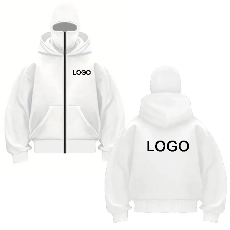 DIY Design Double-hooded Zipper Hoodies Men Customized Printed Long Sleeve Zip Up Sweatshirts Women Ninja Mask Pullovers Jacket