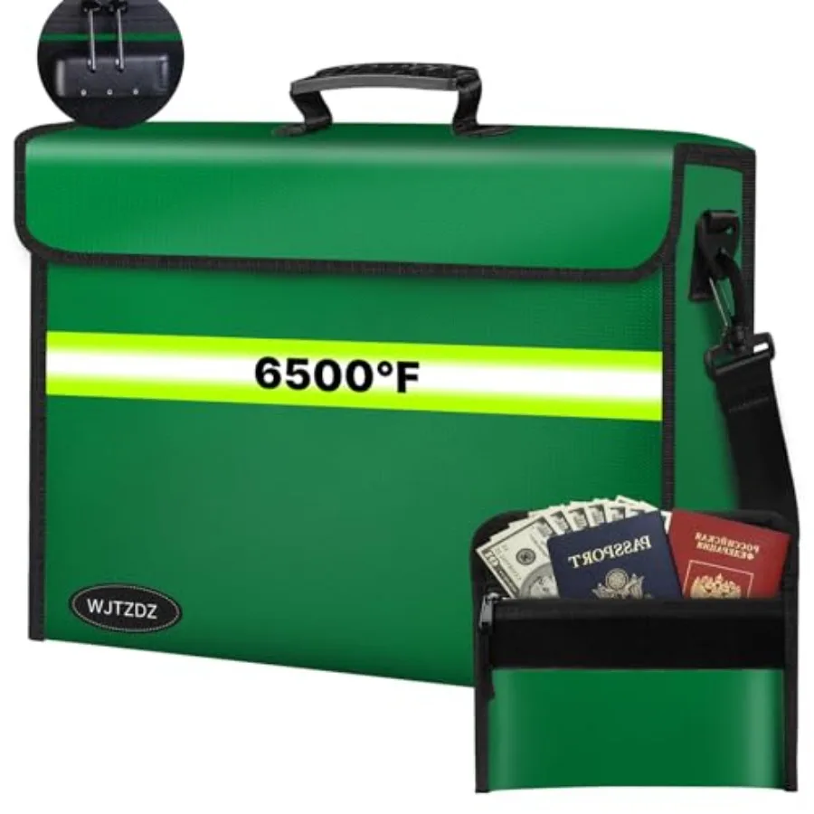 

6500°F Fireproof Document Bag with Lock-Fireproof Box with 10 Layers Insulation MaterialsandWaterproof ZipperRemovable Wallet R