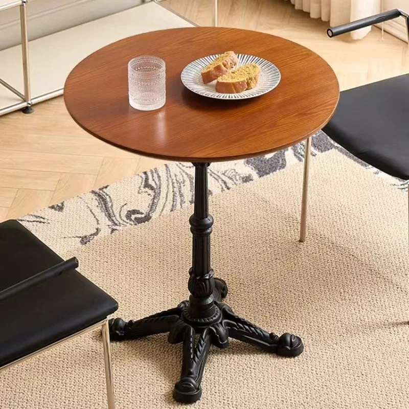 

American Retro Solid Wood Round Dining Table Cafe Bistro Side Table for Dessert Shop Commercial Furniture Balcony Coffee Table
