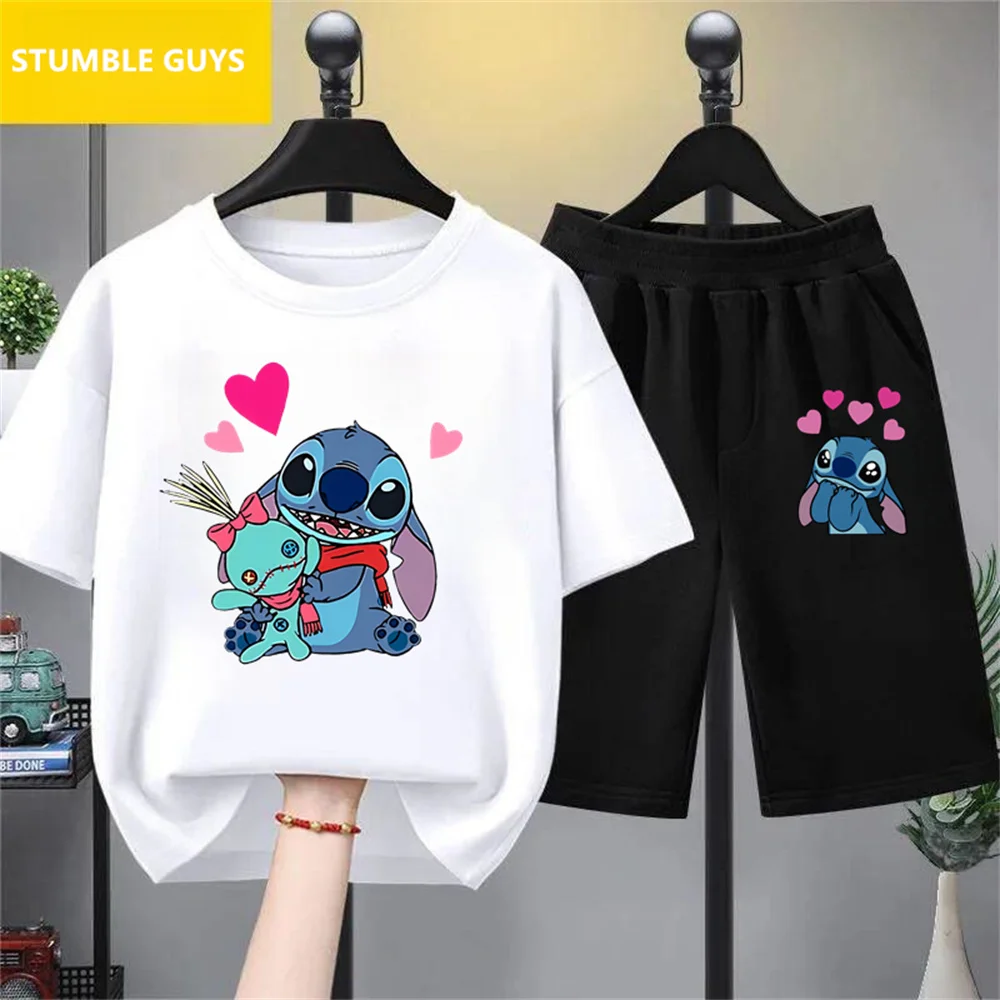 2024 T-shirt 3-14 Year Old Children's Top Lilo Stitch  Trucksuit Kawaii Cartoon Pattern Children's T-shirt Fashion Casual Style